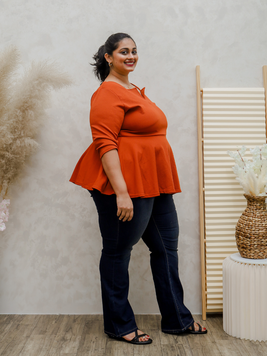 Notch Neck Peplum Top