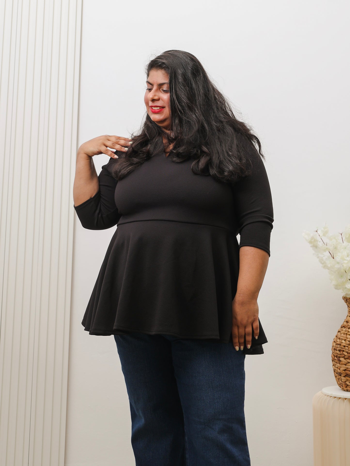 Notch Neck Peplum Top