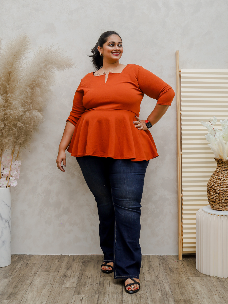 Notch Neck Peplum Top
