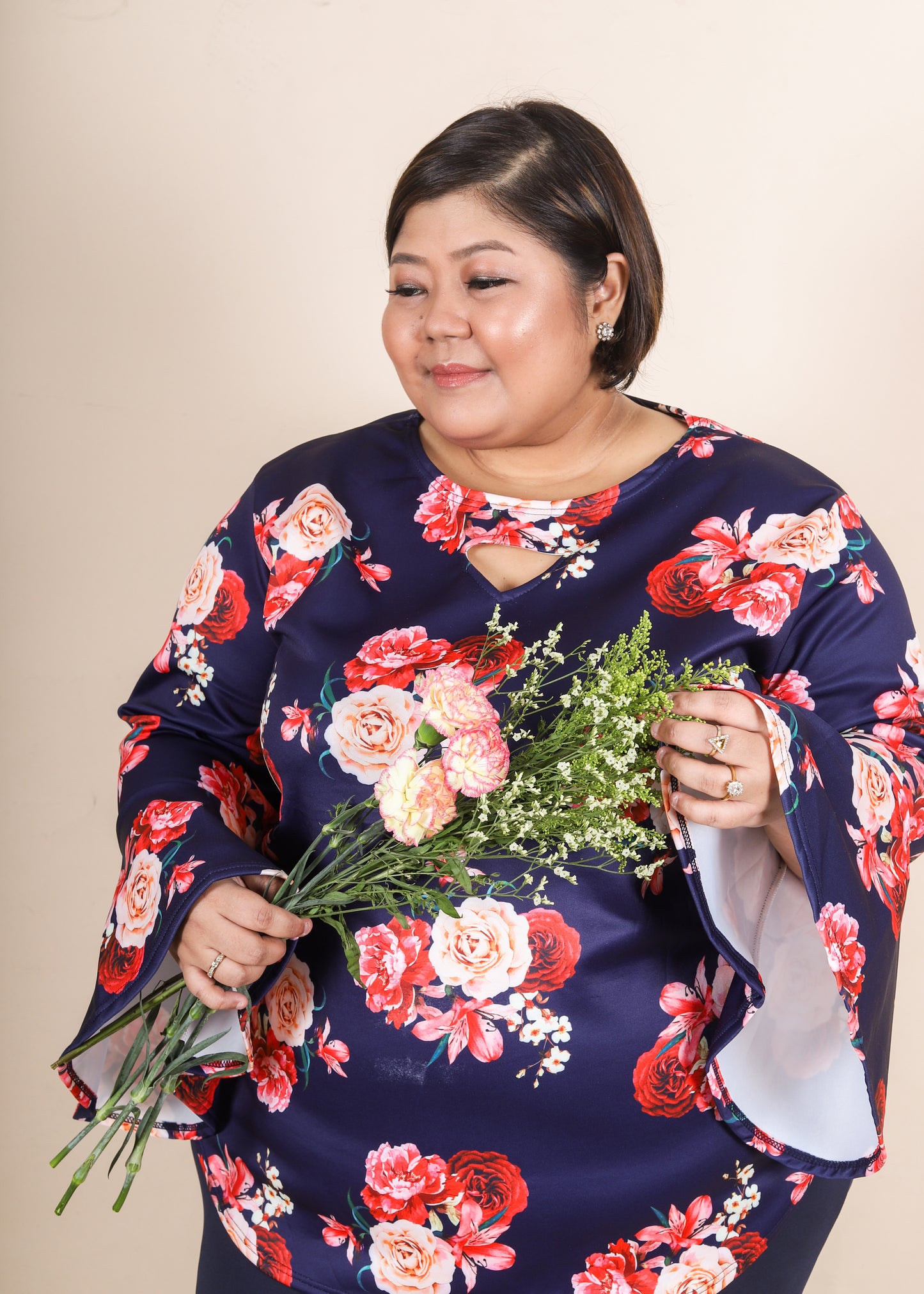 Floral Cutout Top - Navy