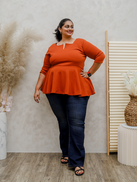 Notch Neck Peplum Top