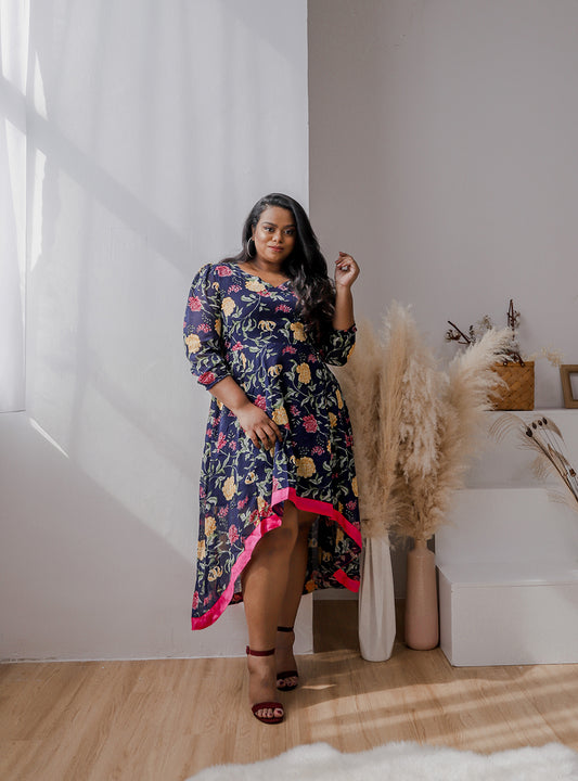 High Low Floral Chiffon Dress - THE CURVE CULT