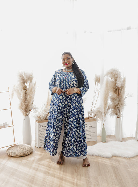 Indigo Slit Kurti - THE CURVE CULT